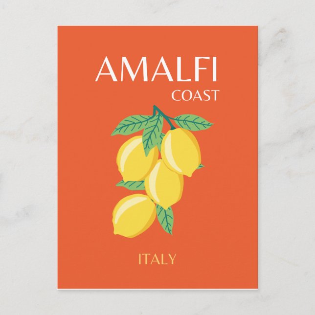 Amalfi Coast, Italy, Travel Art, Retro, Orange Holiday Postcard (Front)