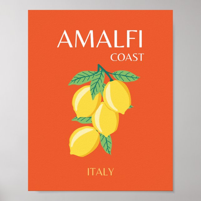 Amalfi Coast, Italy, Travel Art, Retro, Orange Poster (Front)