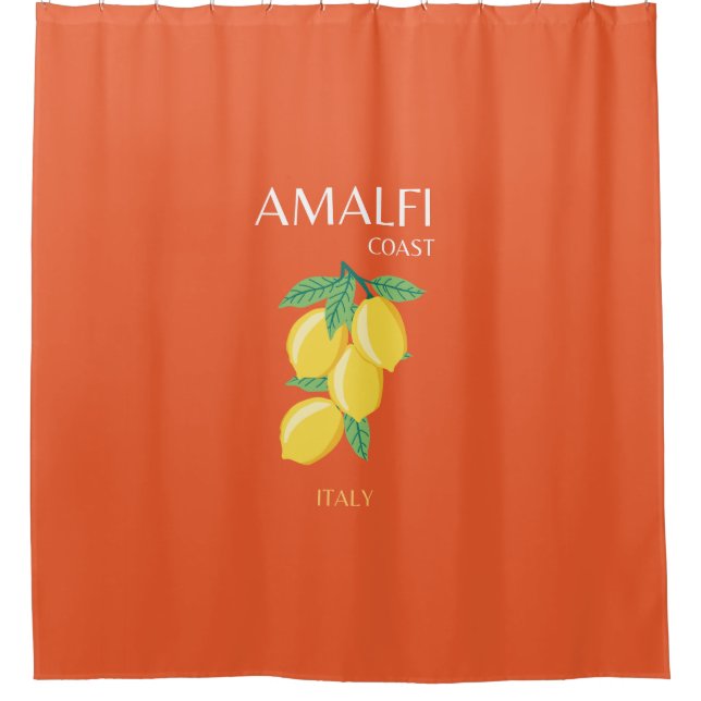 Amalfi Coast, Italy, Travel Art, Retro, Orange Shower Curtain (Front)