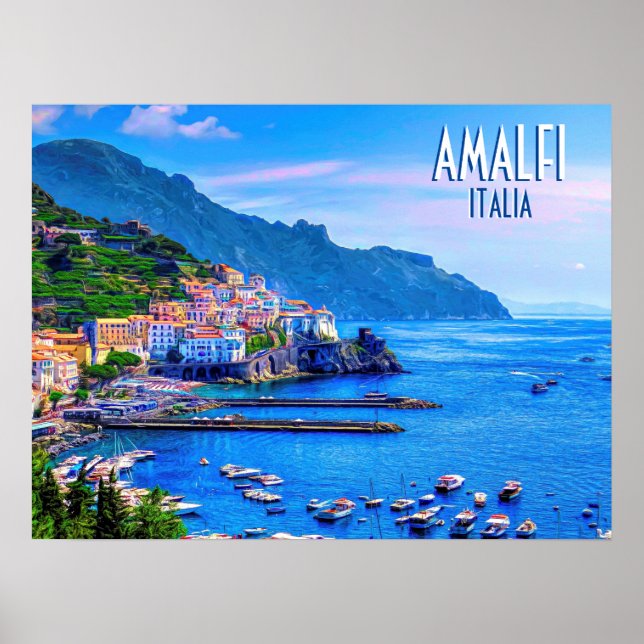 Amalfi Coast Italy Travel Retro Poster (Front)