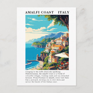 Amalfi Coast Italy Travel Vintage Postcard