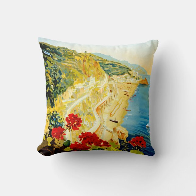 Amalfi Coast, Italy Vintage Advertisment Poster Cushion (Front)