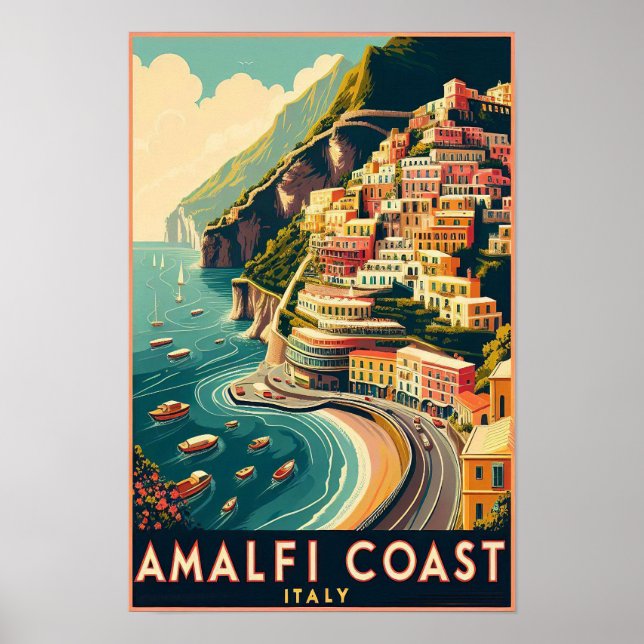 Amalfi Coast Italy Vintage Travel Poster (Front)