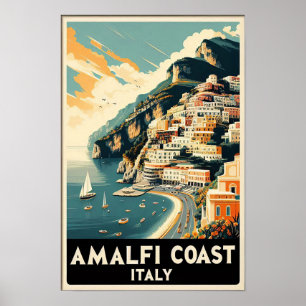 Amalfi Coast Italy Vintage Travel Poster
