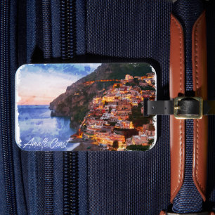 Amalfi Coast Italy Watercolor Coastline Positano Luggage Tag