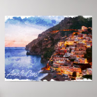 Amalfi Coast Italy Watercolor Coastline Positano