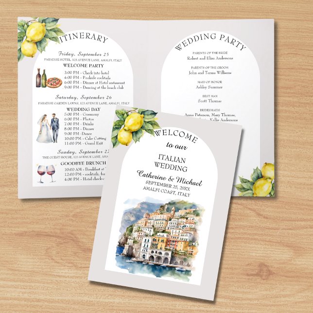Amalfi Coast Italy Watercolor Destination Wedding  Programme (Creator Uploaded)