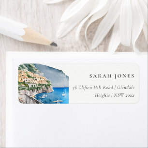 Amalfi Coast Italy Watercolor Landscape Address