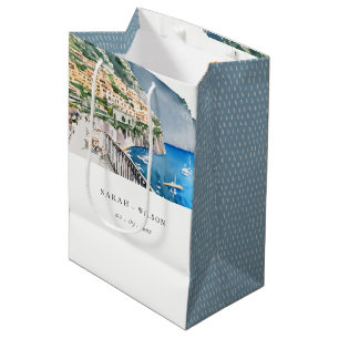 Amalfi Coast Italy Watercolor Landscape Wedding Medium Gift Bag