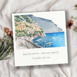 Amalfi Coast Italy Watercolor Landscape Wedding Napkin