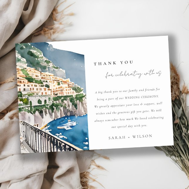 Amalfi Coast Italy Watercolor Landscape Wedding Thank You Card (Creator Uploaded)