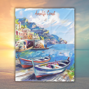 Amalfi Coast Italy Watercolor Sketch    Fleece Blanket