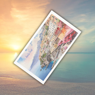 Amalfi Coast Italy Watercolor Sketch Napkin