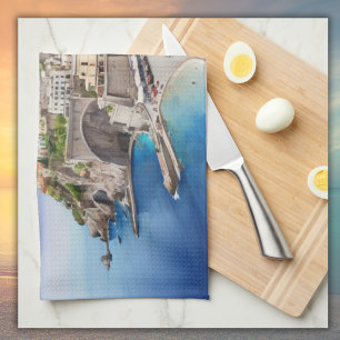 Amalfi Coast Italy Watercolor Sketch    Tea Towel