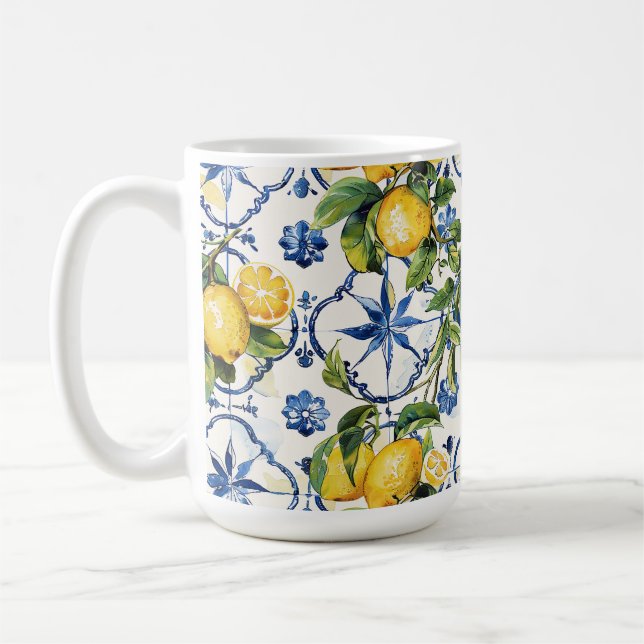 Amalfi Coast Lemon and Tiles Pattern Coffee Mug (Left)