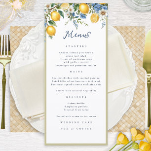 Amalfi Coast Lemon & Blue Botanical Floral Wedding Menu