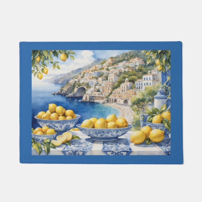 Amalfi Coast Lemon Blue Italy  Doormat (Front)