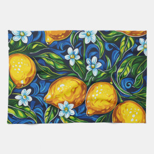 Amalfi Coast Lemon & Blue Tile Tea Towel