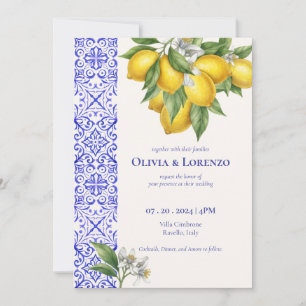 Amalfi Coast Lemon & Blue Tile Wedding Invitation 