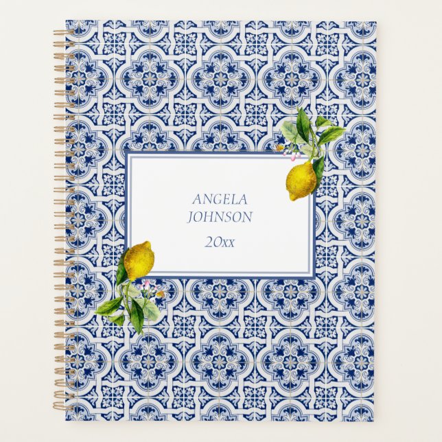 Amalfi Coast Lemon Blue Tiles Italy  Planner (Front)