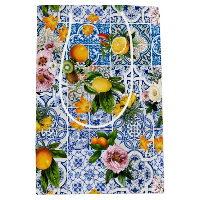 Amalfi Coast Lemon Bouquet Tiles Italy Medium Gift Bag (Front)