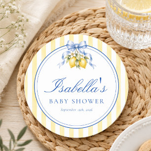 Amalfi Coast Lemon Gender Neutral Baby Shower Round Paper Coaster