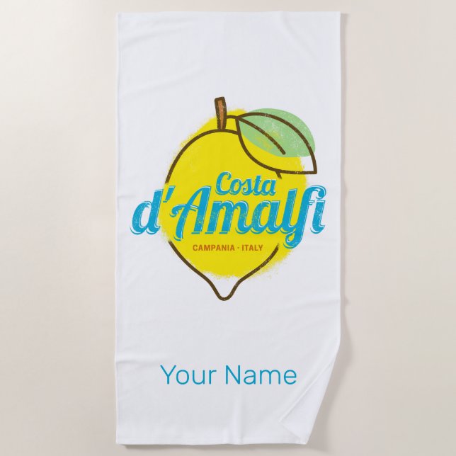 Amalfi Coast Lemon Italy Vintage Costa d'Amalfi Beach Towel (Front)