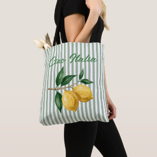 Amalfi Coast Lemon Sage Stripe Ciao Italia Welcome Tote Bag