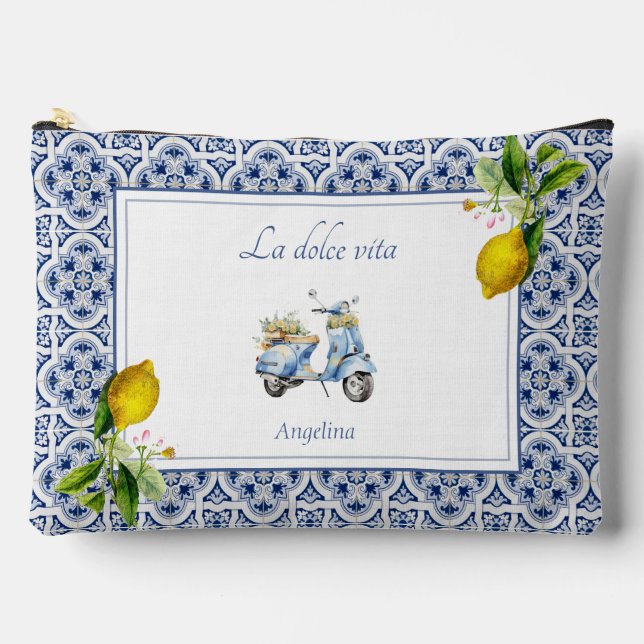 Amalfi Coast Lemon Tiles Italy Personalised  Accessory Pouch (Front)