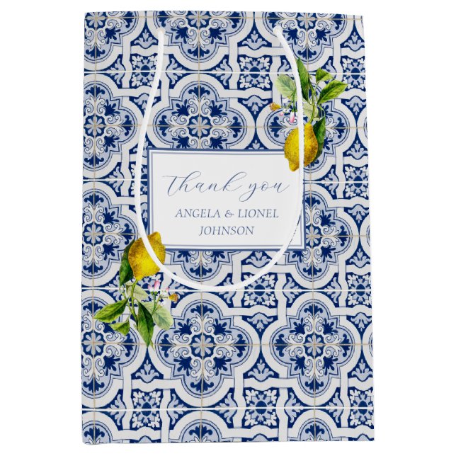 Amalfi Coast Lemon Tiles Italy Personalised names Medium Gift Bag (Front)