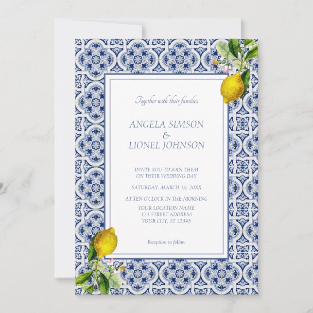 Amalfi Coast Lemon Tiles Italy Personalised Photo Invitation (Front)