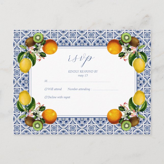 Amalfi Coast Lemon Tiles Italy Personalised RSVP Holiday Postcard (Front)