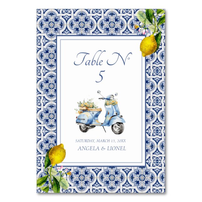 Amalfi Coast Lemon Tiles Italy Personalised   Table Number (Front)
