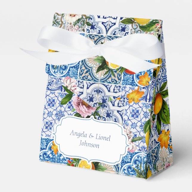 Amalfi Coast Lemon Tiles Italy Wedding Favour Box (Front Side)