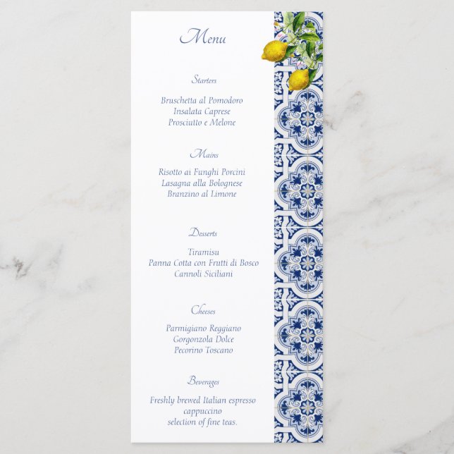 Amalfi Coast Lemon Tiles Italy Wedding Menu (Front)