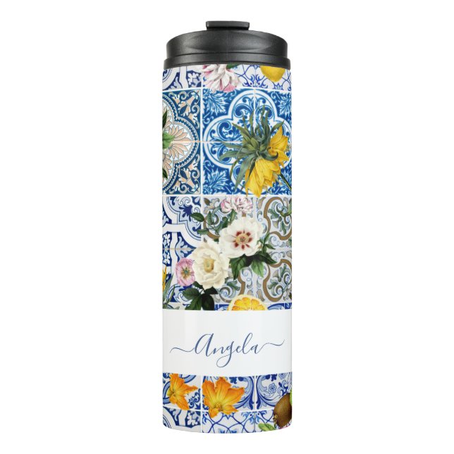 Amalfi Coast Lemon Tiles Italy Wedding Thermal Tumbler (Front)