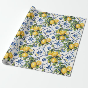 Amalfi Coast Lemons and Tiles Pattern Wrapping Paper