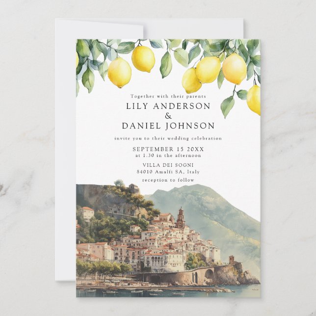 Amalfi Coast Lemons Italian Wedding Invitation (Front)