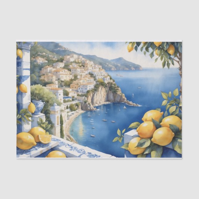 Amalfi Coast Lemons Mediterranean View  Tissue Paper (Front)