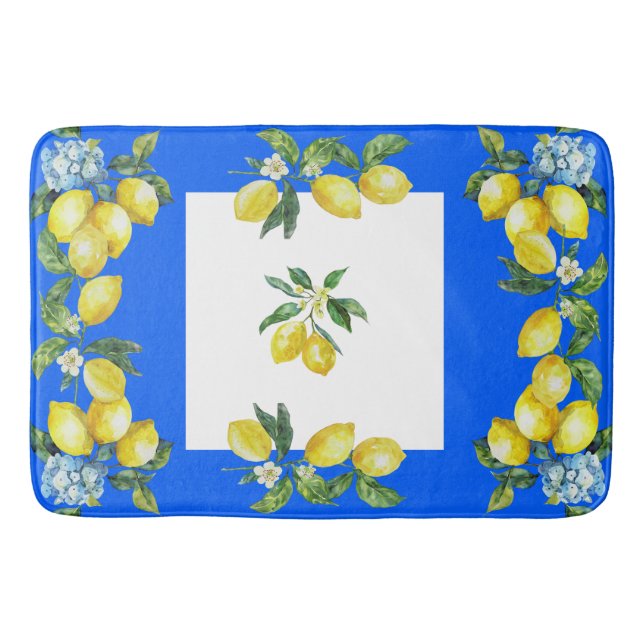 Amalfi Coast Lemons Ocean Blue Bath Mat (Front)