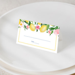 Amalfi Coast Lemons Pink Flowers Wedding Party Place Card