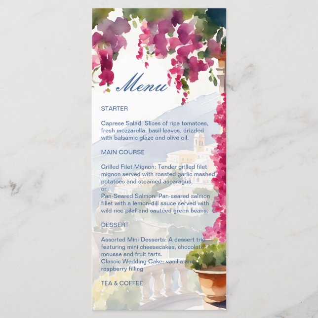 Amalfi coast Mediterranean Italian bridal shower Menu (Front)