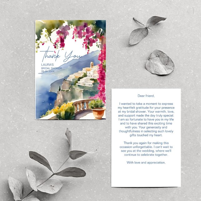 Amalfi coast Mediterranean Italian bridal shower Thank You Card (Amalfi coast Mediterranean Italian bridal shower Thank You Card Positano bridal shower thank you)