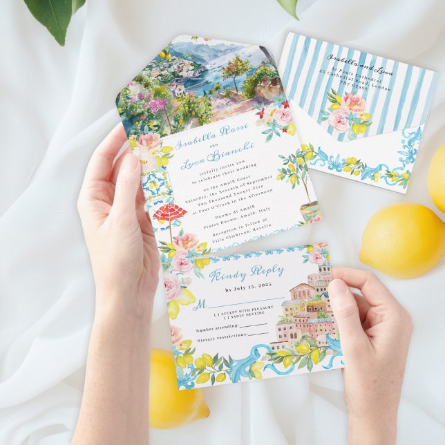 Amalfi Coast  Mediterranean Italian Wedding All In One Invitation (Creator Uploaded)