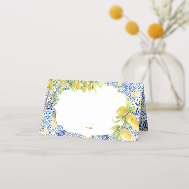 Amalfi Coast | Mediterranean Lemon Tiles Place Card (Front)