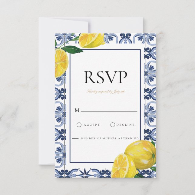 Amalfi Coast Mediterranean Lemon Tiles RSVP Card (Front)