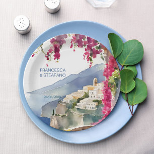 Amalfi coast Mediterranean monogram printed Paper Plate
