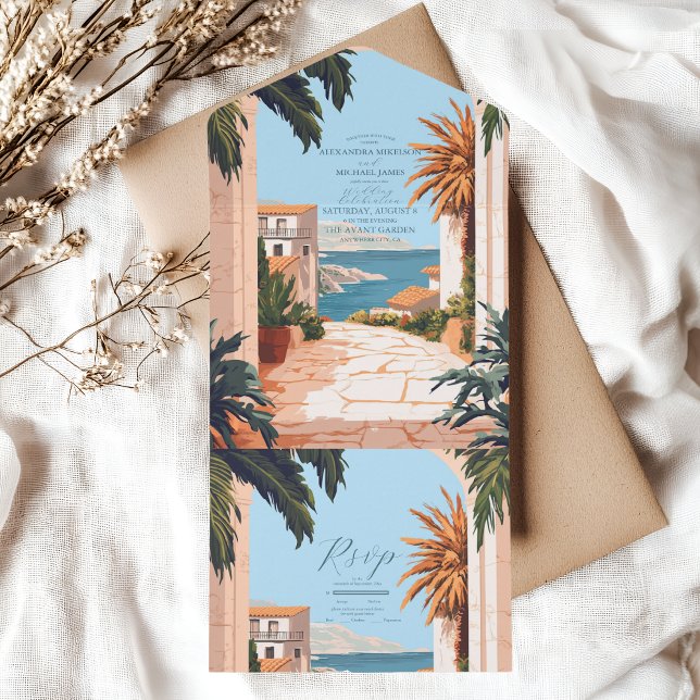 Amalfi Coast | Mediterranean Tiles Wedding All In One Invitation (Creator Uploaded)