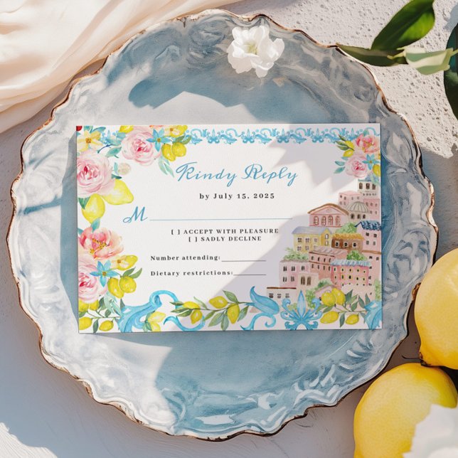 Amalfi Coast Mediterranean wedding RSVP card (Creator Uploaded)
