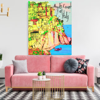 Amalfi Coast of Italy cliffside pastel houses sea" Canvas Print